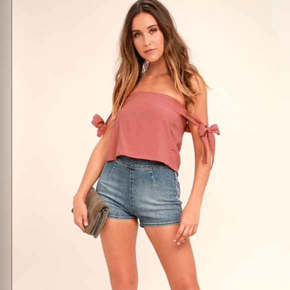 Lulus that's the ticket dusty rose Pink Flowy crop Top tie Shoulder sz small - Picture 2 of 11